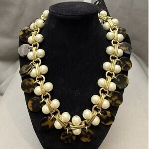 J. Crew Faux Pearl Gold Necklace Tortoise Shell Dangle Circles Golden Brand New